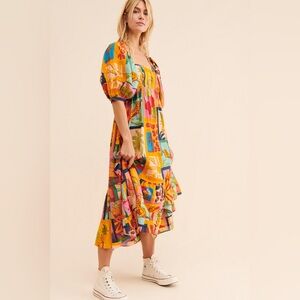Farm Rio Tropical Collage Midi Dress